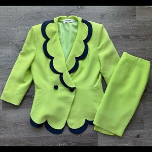 Bassant Paris Lime Green and Navy blue skirt suit